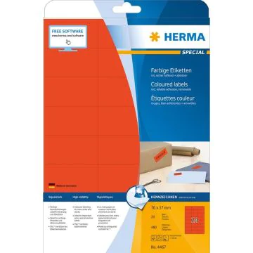 4467 HERMA  Étiquettes adhésives - Multi-usages - 70,0 x 37,0 mm. - Rouge