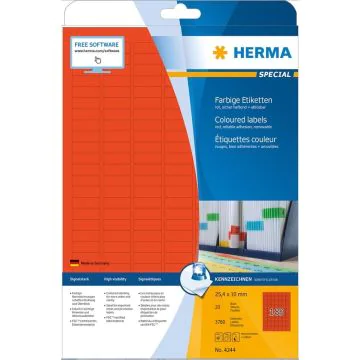 4244 HERMA  Étiquettes adhésives - Multi-usages - 25,4 x 10,0 mm. - Rouge