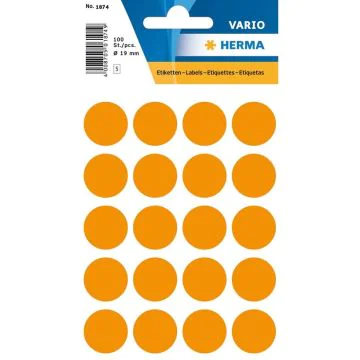 HERMA 1874 : Lot de 100 étiquettes adhésives rondes - 19,0 mm - Orange fluo