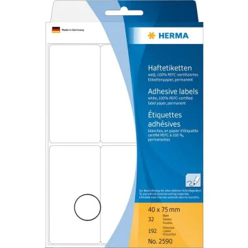 HERMA : Lot de 192 étiquettes adhésives - 40,0 x 75,0 mm - Blanc