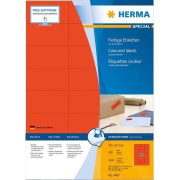 4407 HERMA : Étiquettes adhésives - Multi-usages - 70,0 x 37,0 mm - Rouge