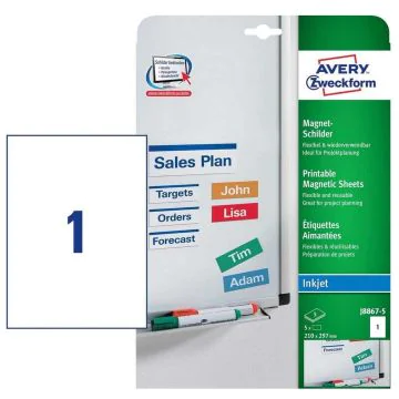 Photo Étiquettes Aimantées - Blanc - 210 x 297 mm AVERY J8867-5