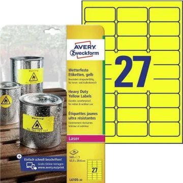 Étiquettes ultra-résistantes - 63,5 x 29,6 mm - Jaune : AVERY Lot de 540 Visuel