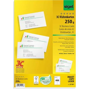 SIGEL LP801 : Lot de cartes de visite 3C extra blanches - 250 g