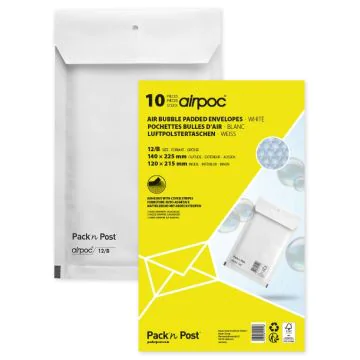 Lot de 10 Pochettes d'expédition matelassées - Blanc - 140 x 225 mm : MAIL MEDIA Visuel