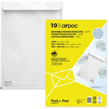 Lot de 10 Pochettes d'expédition matelassées - Blanc - 320 x 455 mm : MAIL MEDIA Visuel