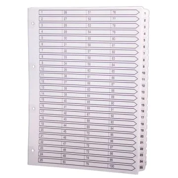 Jeu de 100 Intercalaires numériques en carte blanche - 1 à 100 - 298 x 210 mm EXACOMPTA Image