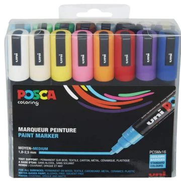 Etui de 16 marqueurs Posca PC 5M - Pointe 1,8 à 2,5 mm UNI-BALL PC5M/16A ASS22