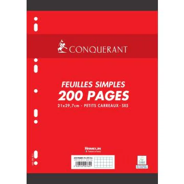 Photo CONQUERANT SEPT Lot de 200 pages - Feuillets mobiles quadrillés - Blanc - 210 x 297 mm