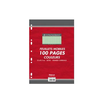 Photo CONQUERANT SEPT : Lot de 100 pages - Feuillets mobiles Séyès - Vert - 210 x 297 mm