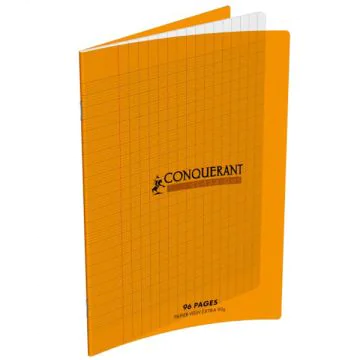 Photo Cahier Séyès / Grands carreaux Orange - Polypro - 96 pages - 170 x 220 mm CONQUERANT :