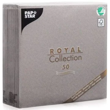 Photo PAP STAR : Lot de 50 serviettes en papier unies 400 x 400 mm - ROYAL Collection - gris 10822