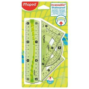 Photo Matériel de géométrie - Règle, équerres et rapporteur MAPED Mini Flex Vert