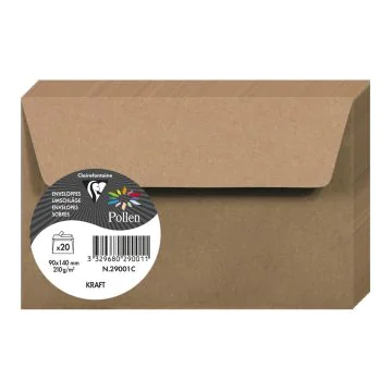 Photo POLLEN : Lot de 20 Enveloppes - 90 x 140 mm - Papier Kraft 