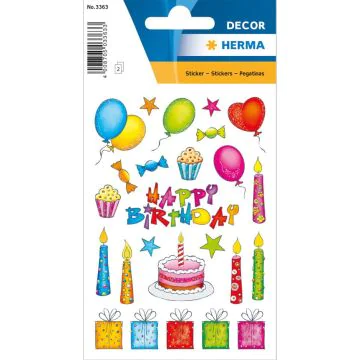 Photo HERMA : Lot de 75 stickers en papier - Anniversaire - 3363