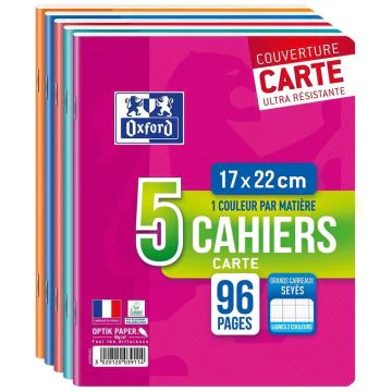 Photo Lot de 5 Cahiers 96 pages - Grands carreaux - 170 x 220 mm OXFORD