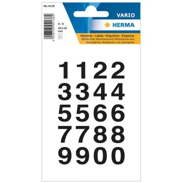 Photo 4136 HERMA  : Etiquettes de chiffres noirs autocollants - 20 mm