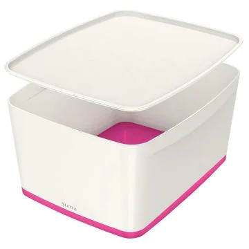 Photo Boîte de rangement WOW avec couvercle - 18 litres - Blanc / Rose LEITZ My Box