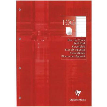 Photo Bloc de cours ligné avec marge et perforé - 210 x 297 mm - 200 pages CLAIREFONTAINE
