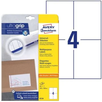 Photo Étiquettes adhésives - 105 x 148 mm - Blanc AVERY Office and Home