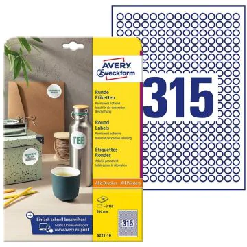 Photo Étiquettes adhésives permanentes - Diamètre 10 mm - Blanc AVERY