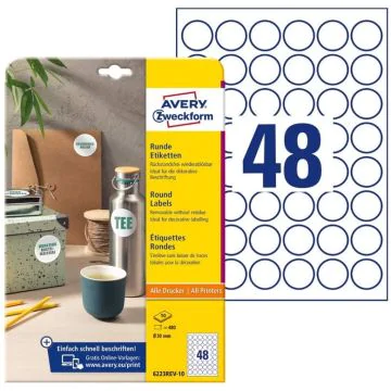 Photo Étiquettes adhésives amovibles - Diamètre 30 mm - Blanc AVERY