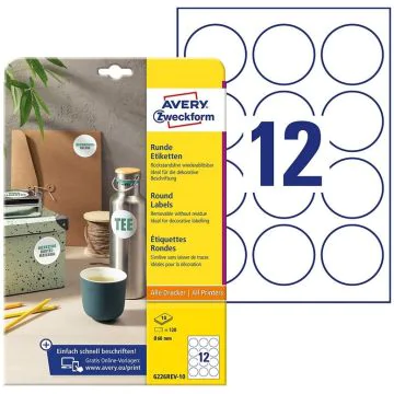 Photo Étiquettes adhésives amovibles - Diamètre 60 mm - Blanc AVERY