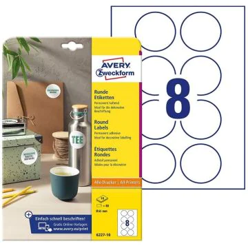 Photo Étiquettes adhésives permanentes - Diamètre 65 mm - Blanc AVERY