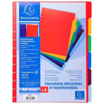 Photo Jeu de 6 intercalaires pour protège-documents amovibles EXACOMPTA Kreacover 