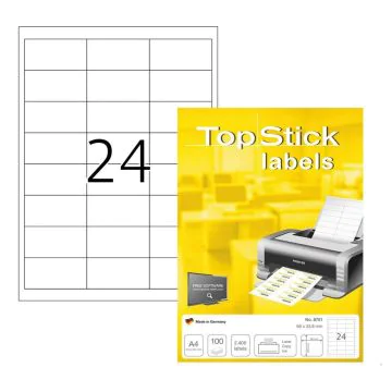 Photo Étiquettes adhésives blanches - 66 x 33,8 mm : TOP STICK Lot de 2400 