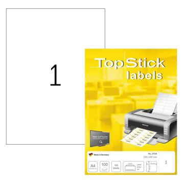 Photo Étiquettes adhésives A4 210 x 297 mm - Blanc : TOP STICK Lot de 100