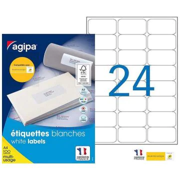 Étiquettes adhésives blanches 63,5 x 33,9 mm AGIPA