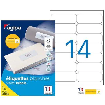 Photo Étiquettes adhésives 99,1 x 38,1 mm - Blanc  AGIPA 118986