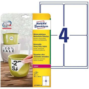 Photo Étiquette ultra résistante amovible 99,1 x 139 mm AVERY L4774REV-20