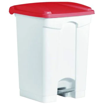Photo Poubelle à pédale avec couvercle - 45 litres - Blanc/Rouge : HELIT H2402125