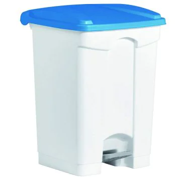 Photo Poubelle à pédale avec couvercle - 45 litres - Blanc/Bleu : HELIT H2402134