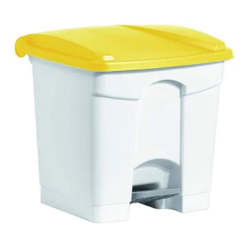 Photo Poubelle à pédale avec couvercle - 30 litres - Blanc/Jaune : HELIT H2402018