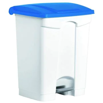 Photo Poubelle à pédale avec couvercle - 70 litres - Blanc/Bleu : HELIT H2402234 