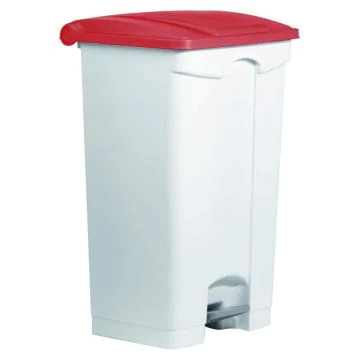 Photo Poubelle à roulettes avec couvercle - 90 litres - Blanc/Rouge : HELIT H2402325