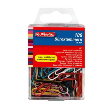 Photo Boite de 100 trombones en métal plastifié - 26 mm : HERLITZ  8760811