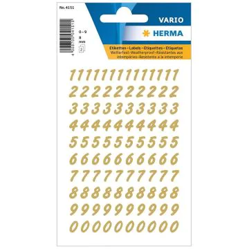 Photo HERMA 4151 : Etiquettes à chiffres autocollantes - Or / Transparent - 8 mm 