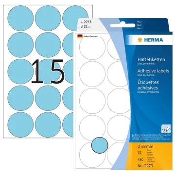 Photo HERMA : Lot de 480 étiquettes adhésives rondes - 32,0  mm - Bleu