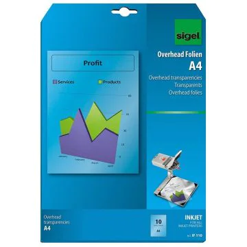 Photo Film transparent pour imprimantes Jet d'encre - A4 : SIGEL Lot de 10