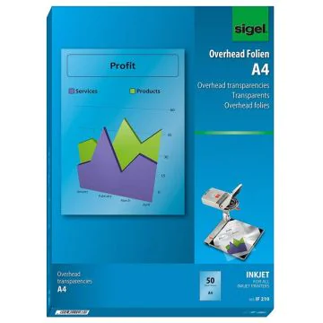 Photo Film transparent pour imprimantes Jet d'encre - A4 : SIGEL Lot de 50