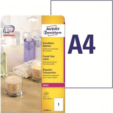 Photo Étiquettes adhésives résistantes - 210 x 297 mm - Transparent AVERY