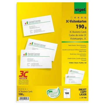 Photo SIGEL LP790 : Lot de 100 cartes de visite 3C extra blanches - 190 g - Exemple