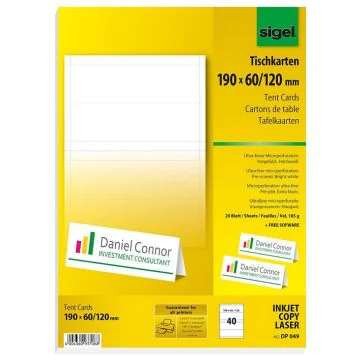 Photo DP049 Carte de table d'identification Personnalisable SIGEL