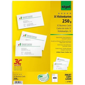 Photo SIGEL LP802 : Lot de 800 cartes de visite 3C extra blanches - 250 g