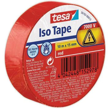 Photo TESA 56192-00013-01 : Ruban adhésif isolant - ISO TAPE - 15 mm x 10 m - Rouge