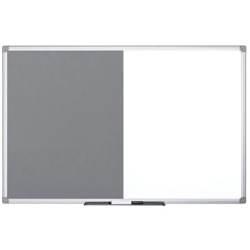 Photo Tableau duo blanc magnétique et feutre gris - 900 x 600 mm BI-OFFICE Face